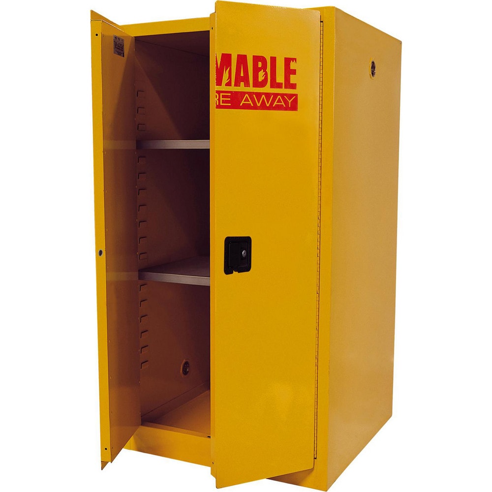 Flammable & Hazardous Storage Cabinets: 60.000 gal Drum, 2.000 Door, 2 Shelf, Manual Closing, Safety Yellow