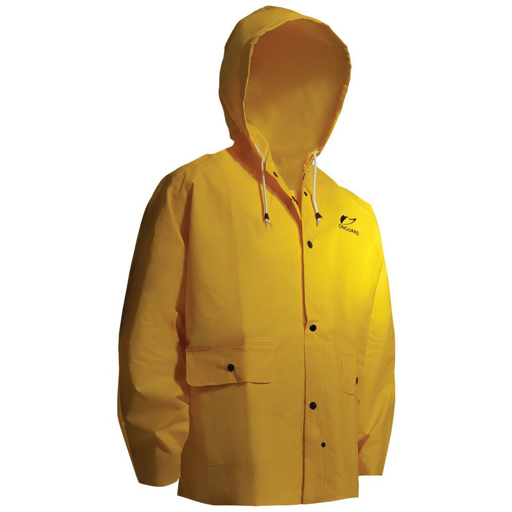 Rain Jacket: Size X-Large, ASTM D6413, Yellow, Nylon & PVC