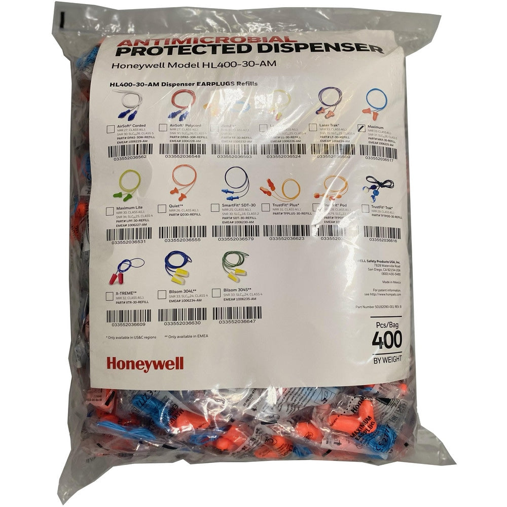 Earplug Dispenser Refill: 5 Bags Pairs, PU Foam, Contoured Bell Shape, 33.00 dB