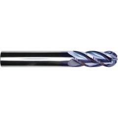 Ball End Mill: 1/2" Dia, 1-1/2" LOC, 4 Flute, Solid Carbide