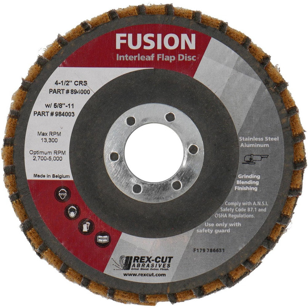 Flap Disc: 4-1/2" Dia, 7/8" Hole, 40 Grit, Aluminum Oxide, Type 27