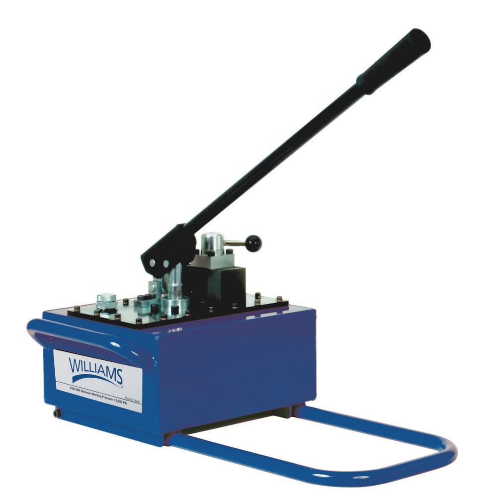 Manual Hydraulic Pumps; Number Of Stages: 2; Piston Diameter (Decimal Inch): 1.67; Port Size: 3/8 NPTF; Maximum Handle Effort: 100; 1st Stage Pressure Rating: 200; 2nd Stage Pressure Rating: 10000; Orientation: Horizontal; Stroke Length: 20