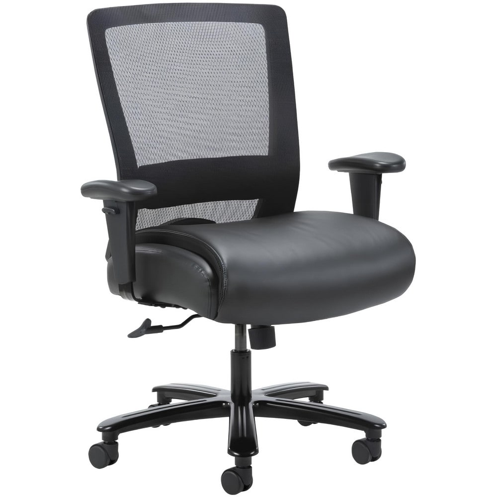 Task Chair: Mesh & PU Leather, Adjustable Height, Black