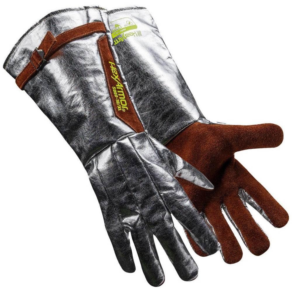 Welding Gloves: HeatArmor™ HeatArmor 5060, Size Small, Aluminized Carbon-Para Aramid Blend-Coated, Aluminized Aramid & Cowhide Leather, Pair, for Foundry Operations & Stick Welding