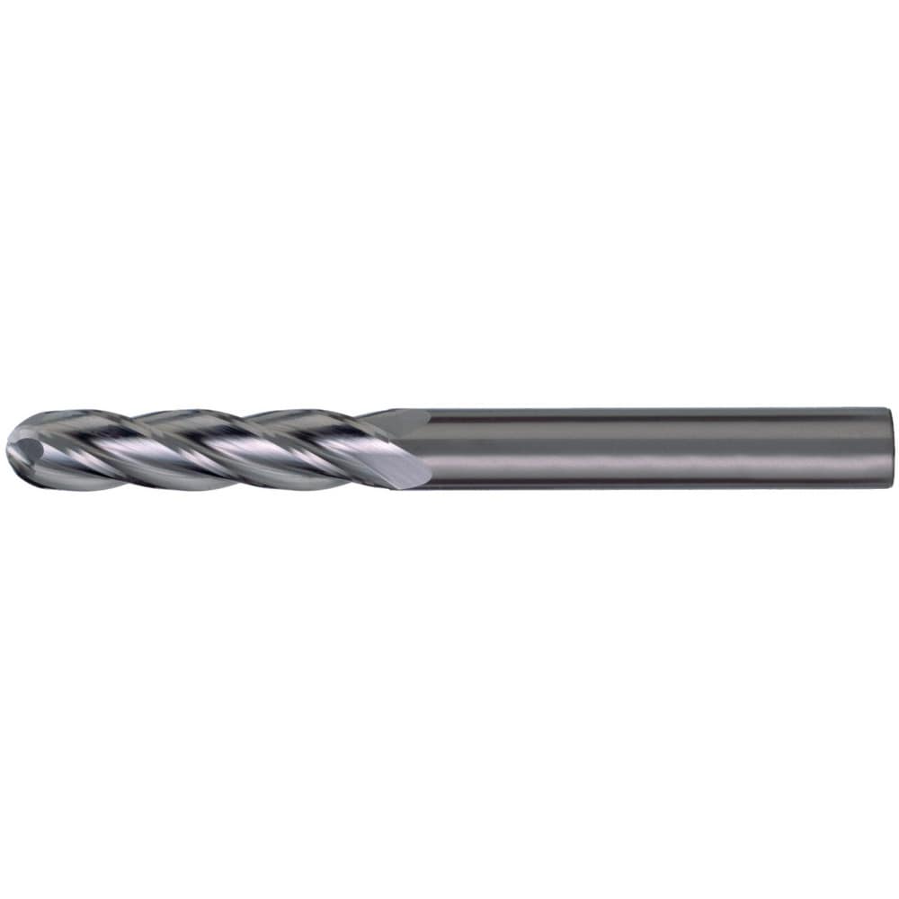 Ball End Mill: 3/16" Dia, 1-1/8" LOC, 4 Flute, Solid Carbide