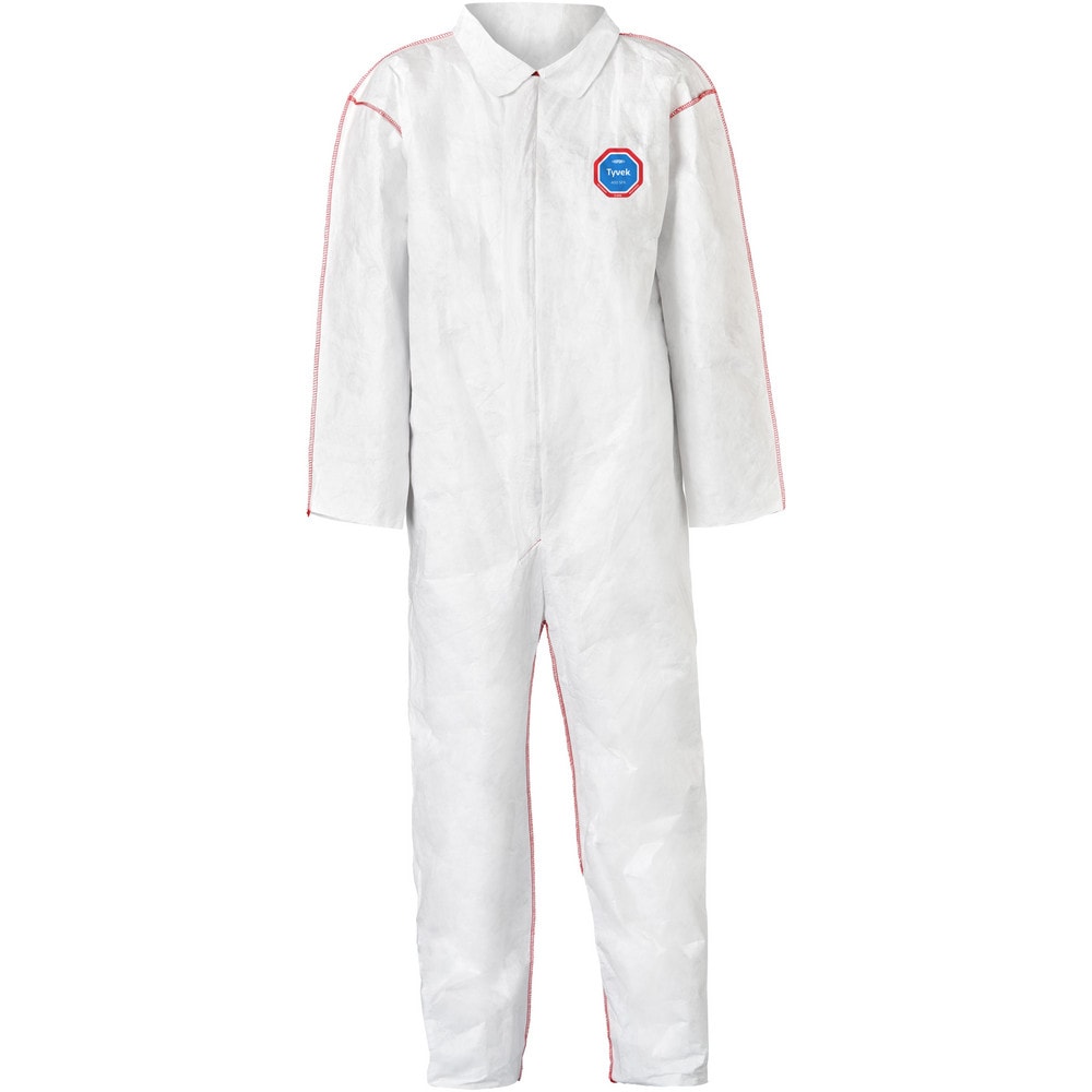 Disposable Coveralls: Particle Protection Protection, Size 4X-Large, Tyvek 400 SFR, Storm Flap, Zipper & Serged Closure