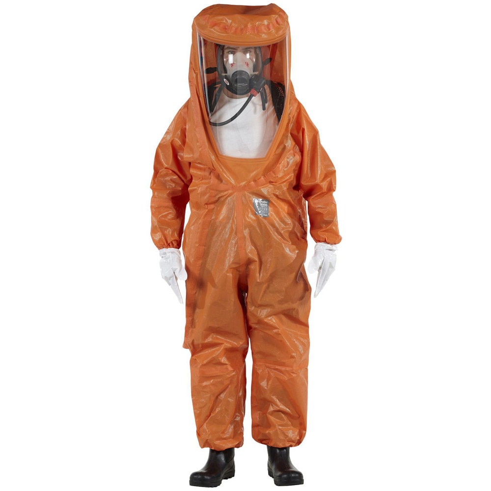 Encapsulated Suits: 4X-Large, Orange, Multi-Layer Non-Woven Barrier Laminate Fabric, N/AClosure, Taped & Welt, Yes
