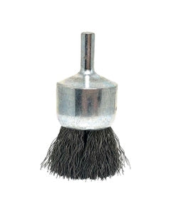 1″ Diameter × 1/4″ Shank Diameter × 7/8″ Trim Length, 0.014″ Crimped Bristle, Stainless Steel, Solid End Brush
