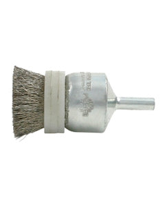 1″ Diameter × 1/4″ Shank Diameter × 7/8″ Trim Length, 0.014″ Crimped Bristle, Carbon Steel, Solid End - Banded Brush