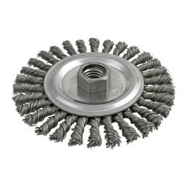 4″ Diameter × 0.187″ Width, Carbon Steel, 0.020″ Knotted Bristle, Wheel Brush