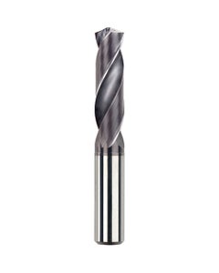 5.4 mm Dia. × 6 mm Shank × 28 mm Flute Length × 66 mm OAL, 3xD, TiAlCN, 2 Flute, Coolant Thru, h6, Cylindrical, Solid Carbide Drill Series/List #NG12