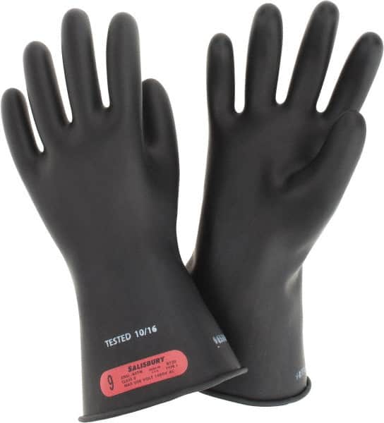 Salisbury by Honeywell - Class 0, Size L (9), 11" Long, Rubber Lineman's Glove - 1,000 AC Max Use Voltage, 5,000 AC Test Voltage, Black, ASTM D120, IEC EN60903 - Americas Industrial Supply