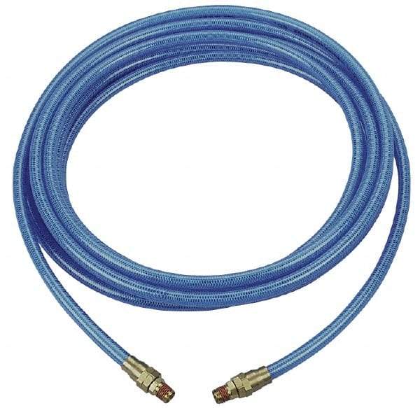 Coilhose Pneumatics - 3/8" ID 50' Long Multipurpose Air Hose - MNPT x MNPT Ends, 200 Working psi, -40 to 165°F, 1/4" Fitting, Transparent Blue - Americas Industrial Supply