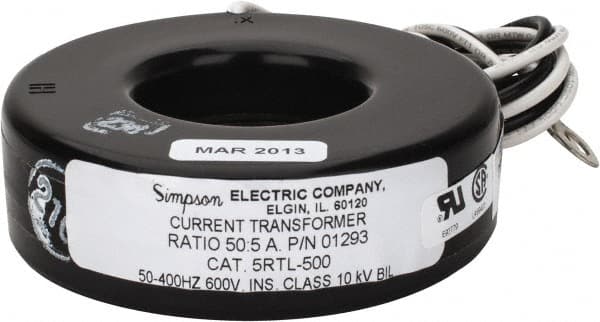 Simpson Electric - 2 VA Burden, 50 Amp AC Input, 5 Amp AC Output, 50 to 400 Hz, Panel Meter Donut Current Transformer - Screw Terminal, For Use with AC Ammeter - Americas Industrial Supply