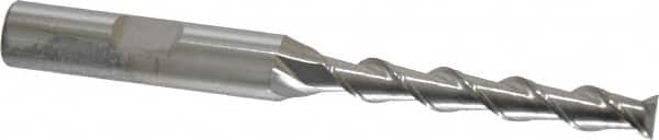 SGS - 1/4", 1-3/4" LOC, 3/8" Shank Diam, 3-9/16" OAL, 2 Flute, Solid Carbide Square End Mill - Single End, Uncoated, Spiral Flute, 45° Helix, Centercutting, Right Hand Cut, Right Hand Flute, Series 44 - Americas Industrial Supply