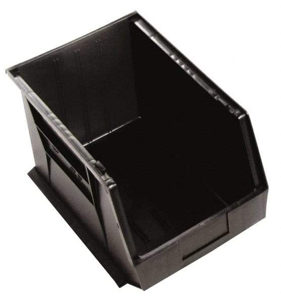 Quantum Storage - 75 Lb. Load Capacity, 16" Deep, Black Polypropylene Hopper Stacking Bin - 8" High x 11" Wide x 16" Long - Americas Industrial Supply