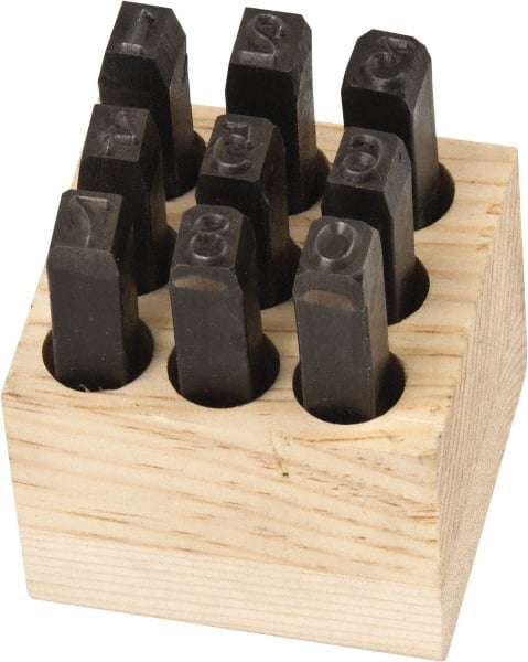 Made in USA - 9 Piece, 1/4" Character Steel Stamp Set - Americas Industrial Supply
