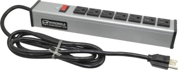 Wiremold - 7 Outlets, 120 Volts, 15 Amps, 6' Cord, Power Outlet Strip - Free Hanging Mount, 5-15 NEMA Configuration, 13" Strip, cULus Listed - Americas Industrial Supply