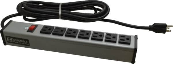 Wiremold - 7 Outlets, 120 Volts, 15 Amps, 15' Cord, Power Outlet Strip - Free Hanging Mount, 5-15 NEMA Configuration, 13" Strip, cULus Listed - Americas Industrial Supply