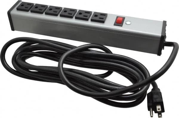 Wiremold - 6 Outlets, 120 Volts, 15 Amps, 15' Cord, Power Outlet Strip - Free Hanging Mount, 5-15 NEMA Configuration, 12-1/4" Strip, cULus Listed - Americas Industrial Supply