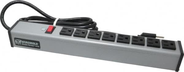 Wiremold - 8 Outlets, 120 Volts, 15 Amps, 6' Cord, Power Outlet Strip - Free Hanging Mount, 5-15 NEMA Configuration, 15" Strip, cULus Listed - Americas Industrial Supply