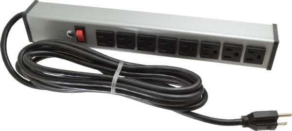Wiremold - 8 Outlets, 120 Volts, 15 Amps, 15' Cord, Power Outlet Strip - Free Hanging Mount, 5-15 NEMA Configuration, 15" Strip, cULus Listed - Americas Industrial Supply