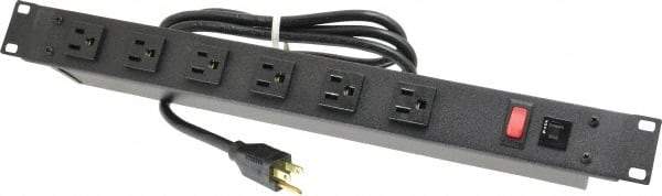 Wiremold - 6 Outlets, 120 Volts, 15 Amps, 6' Cord, Power Outlet Strip - Rack Mount, 6 Front NEMA Configuration - Americas Industrial Supply