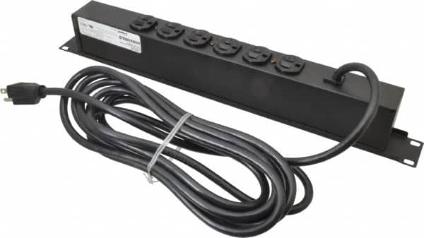 Wiremold - 6 Outlets, 120 Volts, 15 Amps, 15' Cord, Power Outlet Strip - Rack Mount, 6 Back NEMA Configuration, 19" Strip - Americas Industrial Supply
