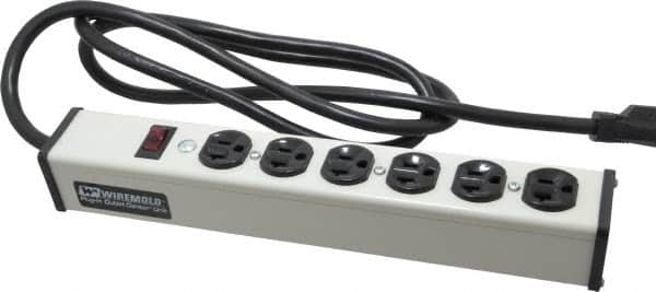 Wiremold - 6 Outlets, 120 Volts, 20 Amps, 6' Cord, Power Outlet Strip - Free Hanging Mount, 5-20 NEMA Configuration, 13-1/4" Strip, cULus Listed - Americas Industrial Supply