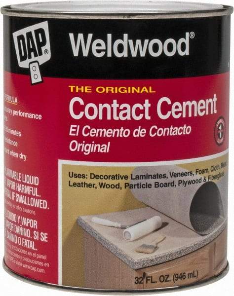 DAP - 32 oz Can Tan Contact Adhesive - 15 min Working Time, Bonds to Cardboard, Concrete, Metal, Paper, Particle Board, Rubber & Wood - Americas Industrial Supply