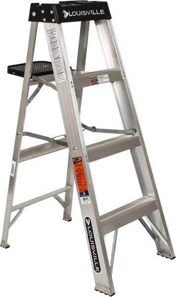 Louisville - 3 Steps, 4' High, Type IA Rating, Aluminum Step Ladder - 300 Lb Capacity, 18-5/8" Base Width - Americas Industrial Supply