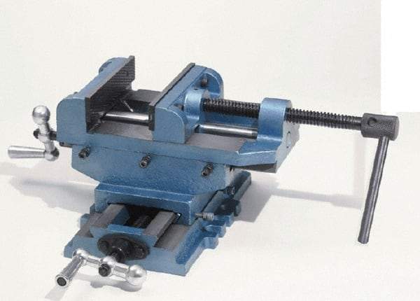 Palmgren - 6" Jaw Opening Capacity x 2" Throat Depth, Horizontal Drill Press Vise - 8" Wide Jaw, Cross Slide Base, Standard Speed, 8" OAL x 7-1/4" Overall Height - Americas Industrial Supply