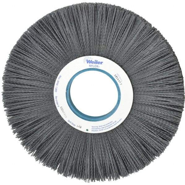 Weiler - 12" OD, 3-1/4" Arbor Hole, Crimped Nylon Wheel Brush - 1" Face Width, 3-5/16" Trim Length, 0.04" Filament Diam, 1,800 RPM - Americas Industrial Supply
