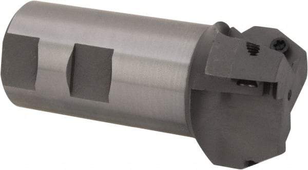 Everede Tool - 30° Lead Angle, 1.803" Max Cut Diam, 1-1/4" Min Cut Diam, 0.479" Max Depth of Cut, Indexable Chamfer and Angle End Mill - 3 Inserts, APLT 347 Insert Style, 3.2" Overall Length, Straight Shank, 60° Included Angle - Americas Industrial Supply