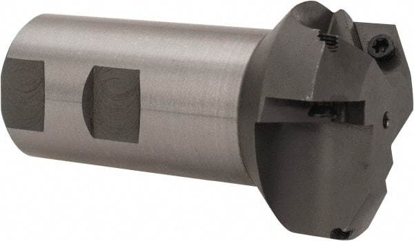 Everede Tool - 60° Lead Angle, 1.958" Max Cut Diam, 1" Min Cut Diam, 0.277" Max Depth of Cut, Indexable Chamfer and Angle End Mill - 3 Inserts, APLT 347 Insert Style, 3.2" Overall Length, Straight Shank, 120° Included Angle - Americas Industrial Supply