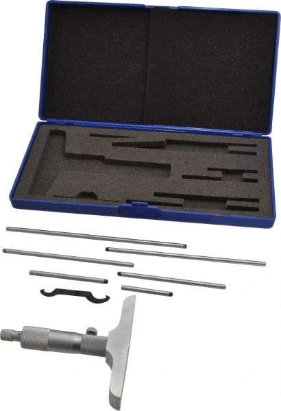 Value Collection - 0 to 6" Range, 6 Rod, Mechanical Depth Micrometer - Ball Thimble, 4" Base Length, 0.001" Graduation, 4.5mm Rod Diam - Americas Industrial Supply