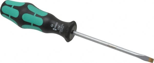 Wera - 198mm OAL Standard Slotted Screwdriver - Round Shank, Ergonomic Handle - Americas Industrial Supply