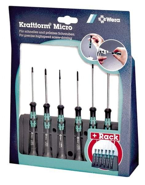 Wera - 6 Piece Phillips & Slotted Screwdriver Set - Round Shank, Ergonomic Handle, Bit Sizes: Philips #0 & #1 - Americas Industrial Supply