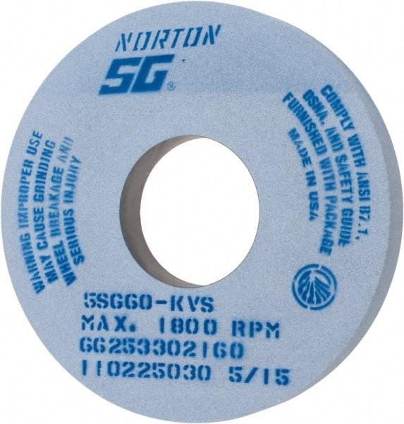 Norton - 14" Diam x 5" Hole x 1-1/2" Thick, K Hardness, 60 Grit Surface Grinding Wheel - Ceramic, Type 1, Medium Grade, 1,800 Max RPM, Vitrified Bond, No Recess - Americas Industrial Supply