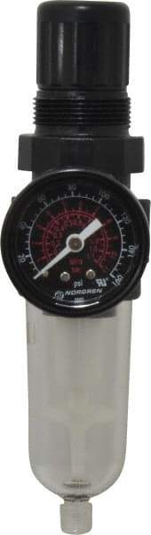 Norgren - 1/4" NPT Port Miniature 1 Piece Filter/Regulator FRL Unit - Polycarbonate Bowl, 14 SCFM, 150 Max psi, 6.44" High x 1.63" Long, Automatic Drain - Americas Industrial Supply