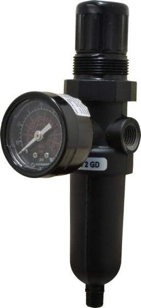 Norgren - 1/4" NPT Port Miniature 1 Piece Filter/Regulator FRL Unit - Metal Bowl, 14 SCFM, 250 Max psi, 6.44" High x 1.63" Long, Automatic Drain - Americas Industrial Supply