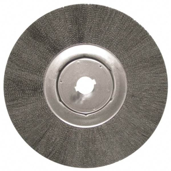 Anderson - 12" OD, 1-1/4" Arbor Hole, Crimped Steel Wheel Brush - 1/2" Face Width, 3" Trim Length, 0.006" Filament Diam, 3,000 RPM - Americas Industrial Supply