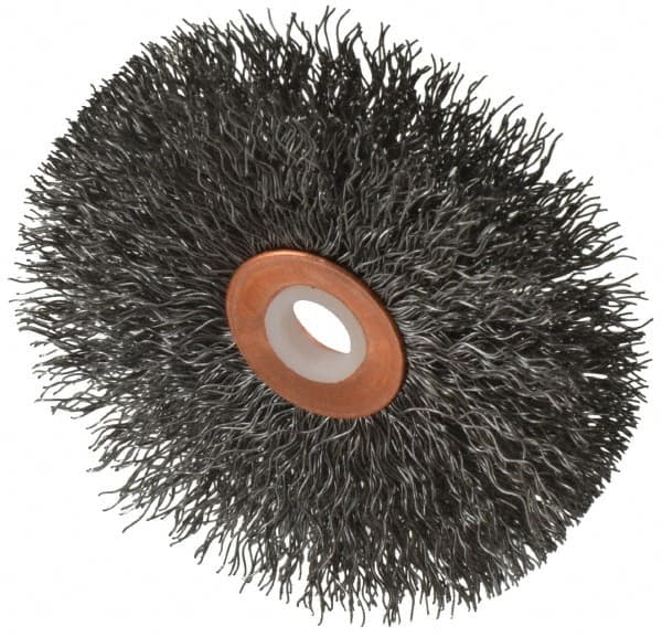 Anderson - 3" OD, 1/2" Arbor Hole, Crimped Steel Wheel Brush - 1/4" Face Width, 1" Trim Length, 0.0118" Filament Diam, 20,000 RPM - Americas Industrial Supply