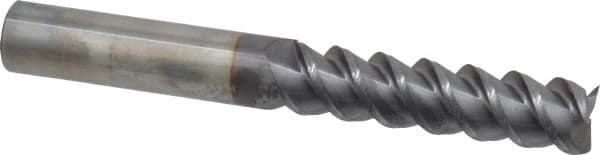 Accupro - 1/2", 2" LOC, 1/2" Shank Diam, 4" OAL, 3 Flute, Solid Carbide Square End Mill - Single End, AlTiN Finish, Spiral Flute, 60° Helix, Centercutting, Right Hand Cut, Right Hand Flute - Americas Industrial Supply