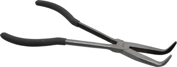 Value Collection - 11" OAL, 4" Jaw Length x 11/16" Jaw Width, Long Nose Pliers - Serrated Jaw, Angled Head, Plastic Dipped Handles - Americas Industrial Supply