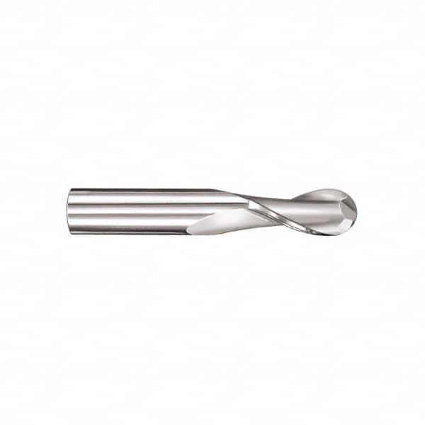SGS - 12mm Diam, 25mm LOC, 2 Flute Solid Carbide Ball End Mill - Uncoated, Single End, 75mm OAL, 12mm Shank Diam, Spiral Flute - Americas Industrial Supply