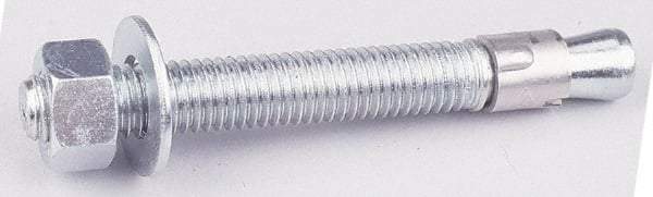 Made in USA - 3/4" Diam, 3/4" Drill, 5-1/2" OAL, 1-5/8" Min Embedment Wedge Expansion Concrete Anchor - Grade 5 Steel, Galvanized Finish, Hex Nut Head, Hex Drive, 3-5/8" Thread Length - Americas Industrial Supply