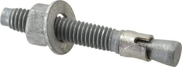 Made in USA - 3/8" Diam, 3/8" Drill, 2-3/4" OAL, 2-7/8" Min Embedment Wedge Expansion Concrete Anchor - Grade 5 Steel, Galvanized Finish, Hex Nut Head, Hex Drive, 1-5/8" Thread Length - Americas Industrial Supply