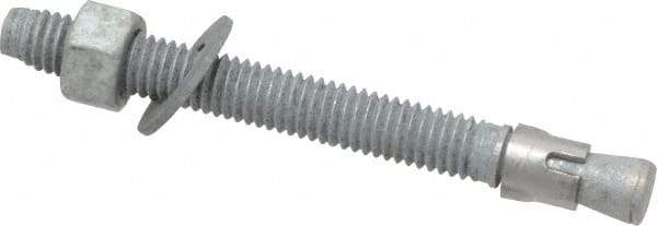Made in USA - 3/8" Diam, 3/8" Drill, 3-3/4" OAL, 3-3/8" Min Embedment Wedge Expansion Concrete Anchor - Grade 5 Steel, Galvanized Finish, Hex Nut Head, Hex Drive, 2-5/8" Thread Length - Americas Industrial Supply