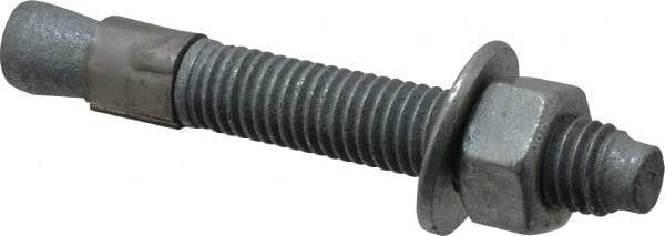 Made in USA - 1/2" Diam, 1/2" Drill, 3-3/4" OAL, 4-5/8" Min Embedment Wedge Expansion Concrete Anchor - Grade 5 Steel, Galvanized Finish, Hex Nut Head, Hex Drive, 2-1/2" Thread Length - Americas Industrial Supply
